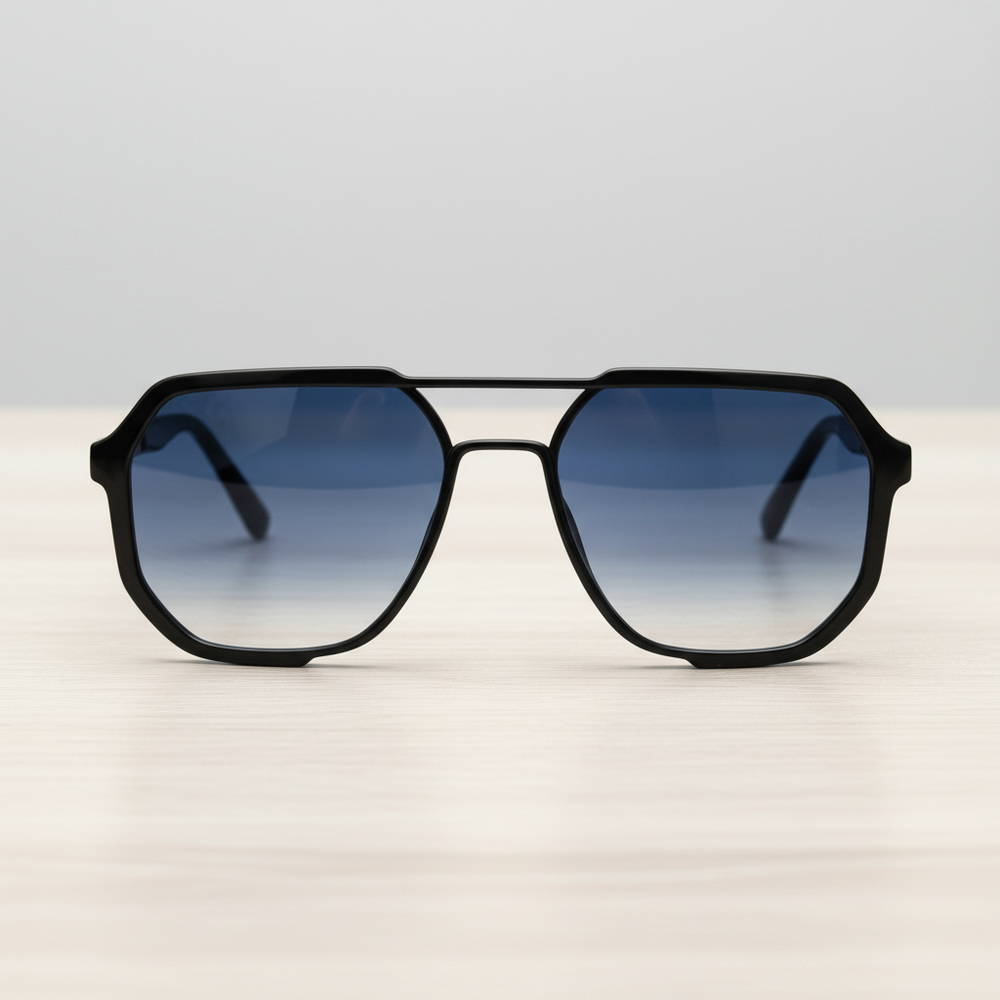 Poppy Blue Gradient Lens Sunglasses - Glossy black Geometric TR90 Frame
