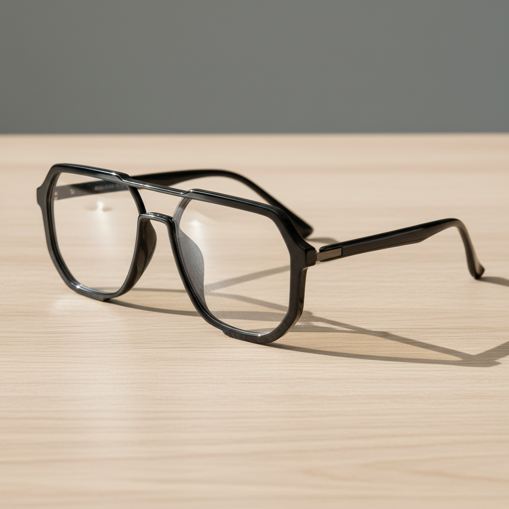 Poppy Clear Lens Glasses - Glossy black Geometric TR90 Frame