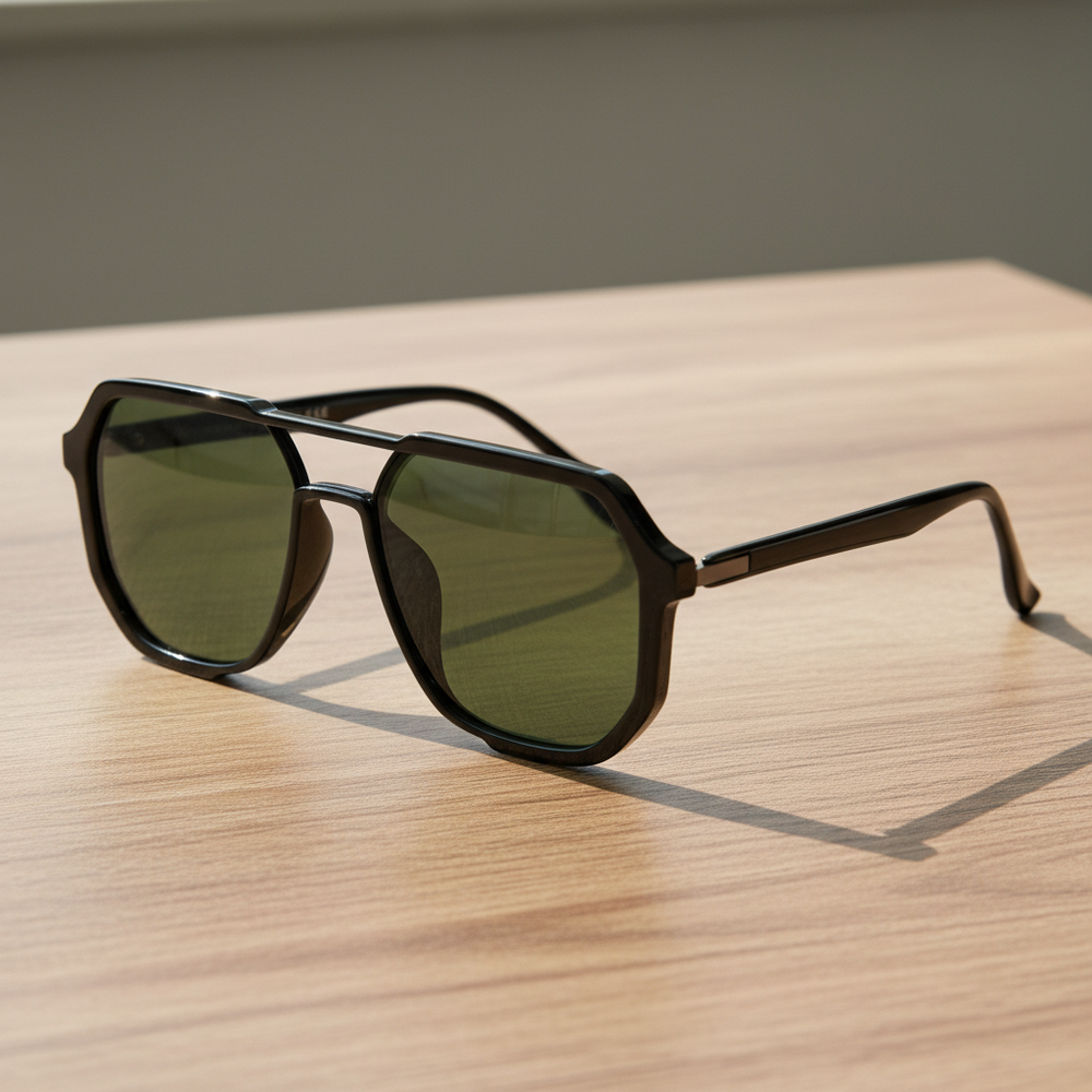 Poppy Green Tinted Lens Sunglasses - Glossy black Geometric TR90 Frame