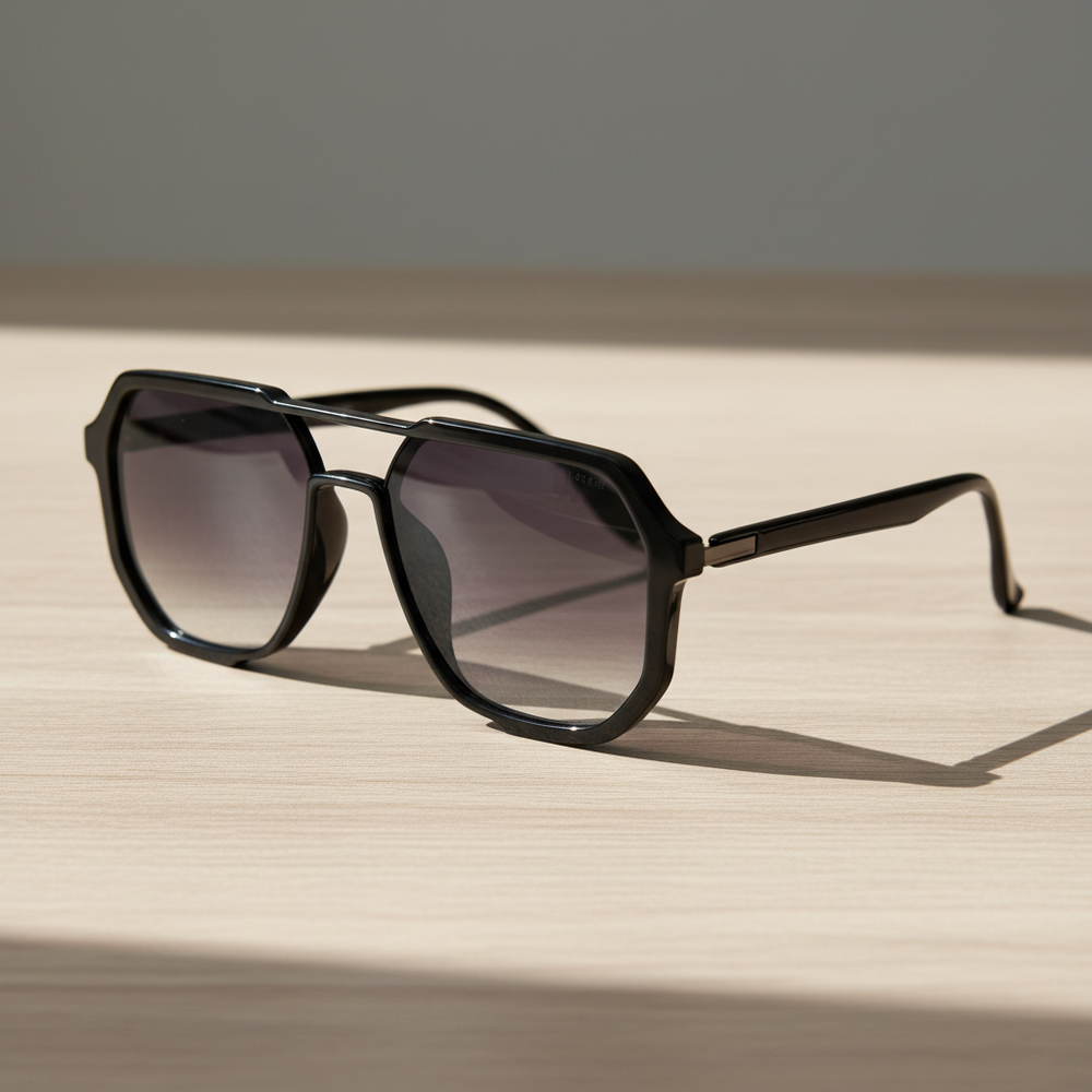 Poppy Grey Gradient Lens Sunglasses - Glossy black Geometric TR90 Frame