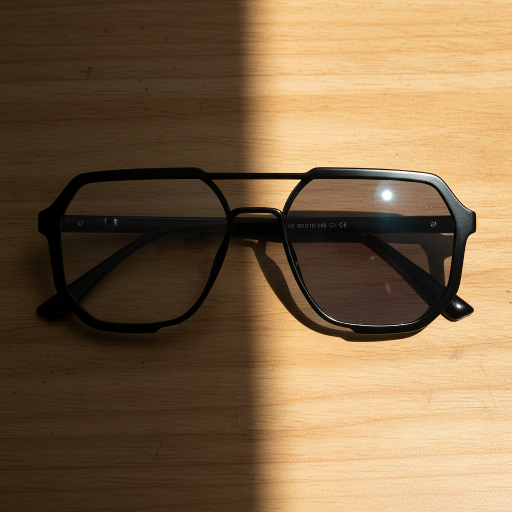 Poppy Grey Photochromic Lens Glasses - Glossy black Geometric TR90 Frame