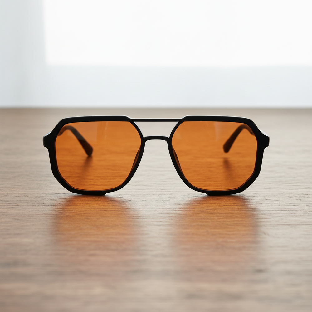 Poppy Orange Tinted Lens Sunglasses - Glossy black Geometric TR90 Frame