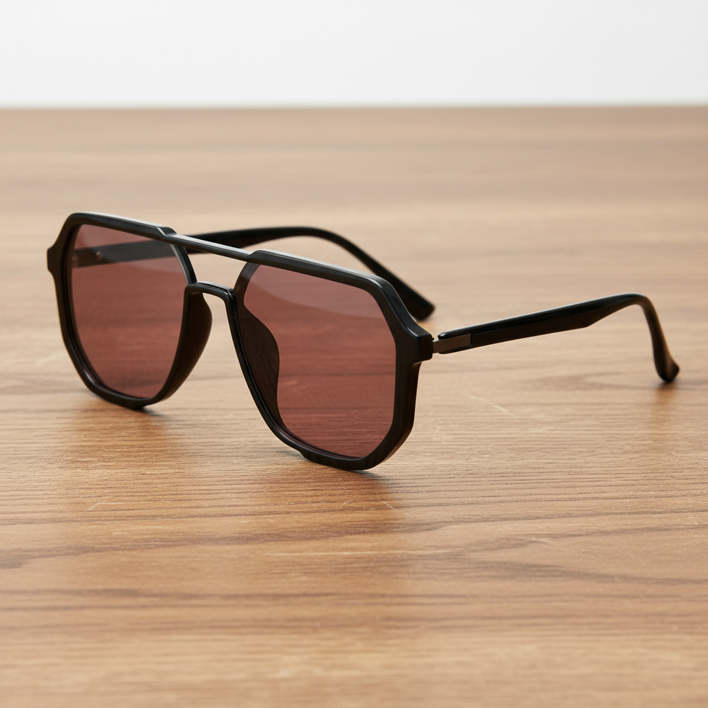 Poppy FL-41 Rose Tinted Lens Glasses - Glossy black Geometric TR90 Frame