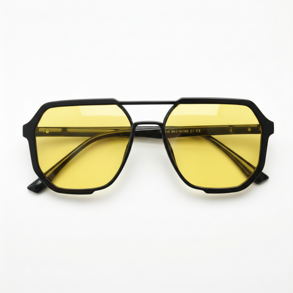 Poppy Night Driving Glasses (Yellow Tint) - Glossy black Geometric TR90 Frame
