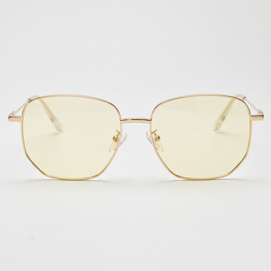 Ruth Blue Light Lens Glasses - Gold Geometric Metal Frame - Front View