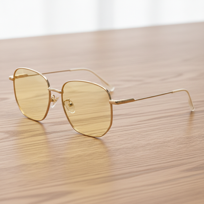 Ruth Blue Light Lens Glasses - Gold Geometric Metal Frame - Lifestyle Shot