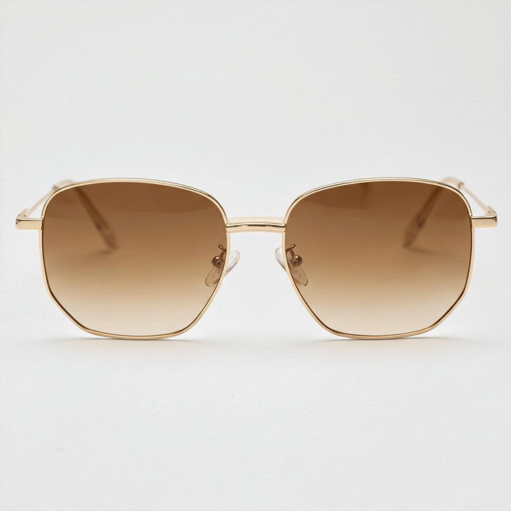 Ruth Brown Gradient Lens Sunglasses - Gold Geometric Metal Frame - Front View