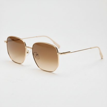 Ruth Brown Gradient Lens Sunglasses - Gold Geometric Metal Frame - Side View