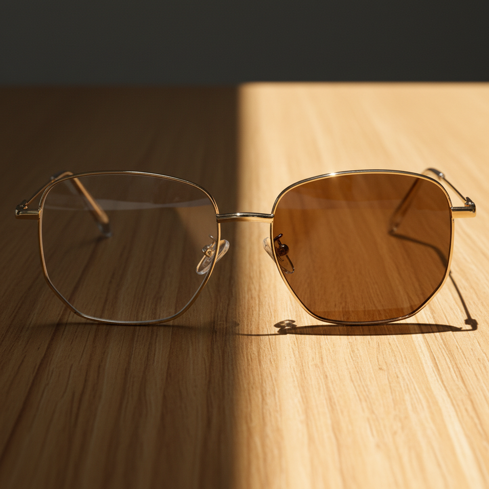 Ruth Brown Photochromic Lens Glasses - Gold Geometric Metal Frame