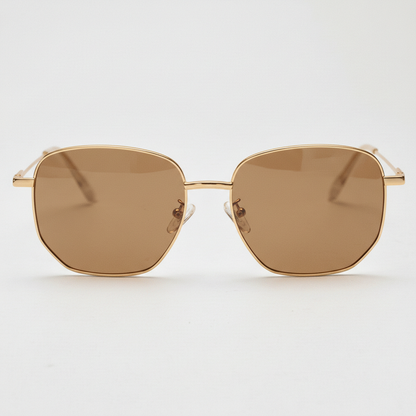 Ruth Brown Tinted Lens Sunglasses - Gold Geometric Metal Frame - Front View