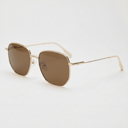 Ruth Brown Tinted Lens Sunglasses - Gold Geometric Metal Frame - Side View