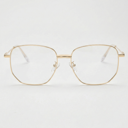 Ruth Clear Lens Glasses - Gold Geometric Metal Frame - Front View