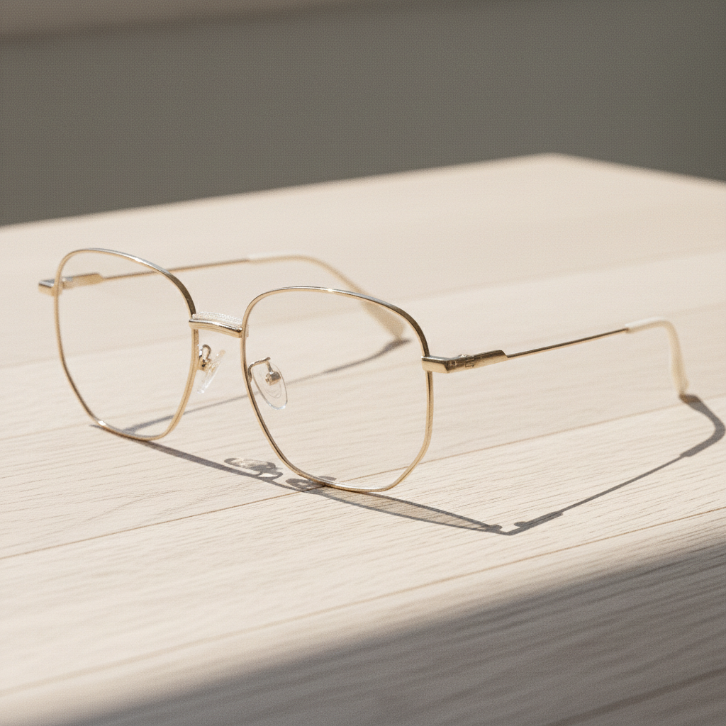 Ruth Clear Lens Glasses - Gold Geometric Metal Frame - Lifestyle Shot