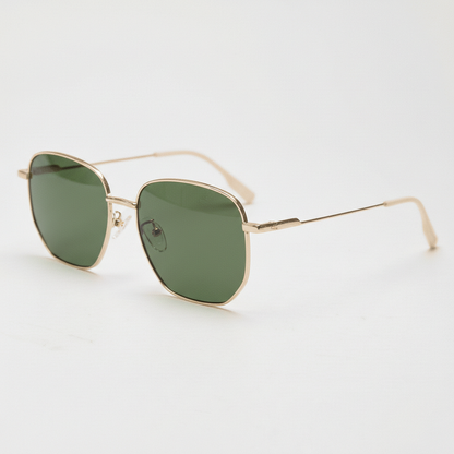 Ruth Green Tinted Lens Sunglasses - Gold Geometric Metal Frame - Side View