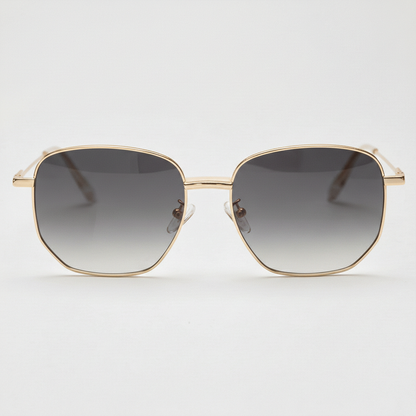 Ruth Grey Gradient Lens Sunglasses - Gold Geometric Metal Frame - Front View