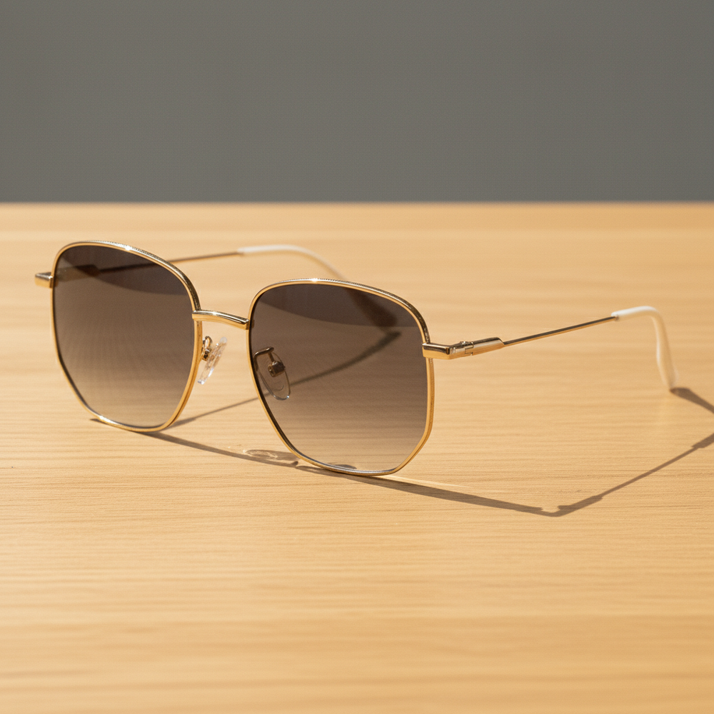 Ruth Grey Gradient Lens Sunglasses - Gold Geometric Metal Frame