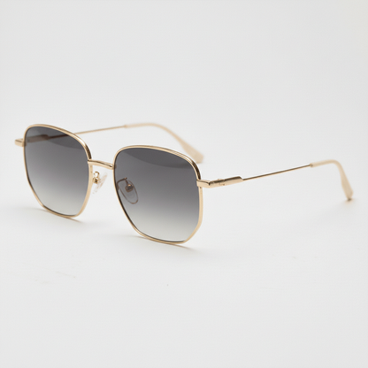 Ruth Grey Gradient Lens Sunglasses - Gold Geometric Metal Frame - Side View