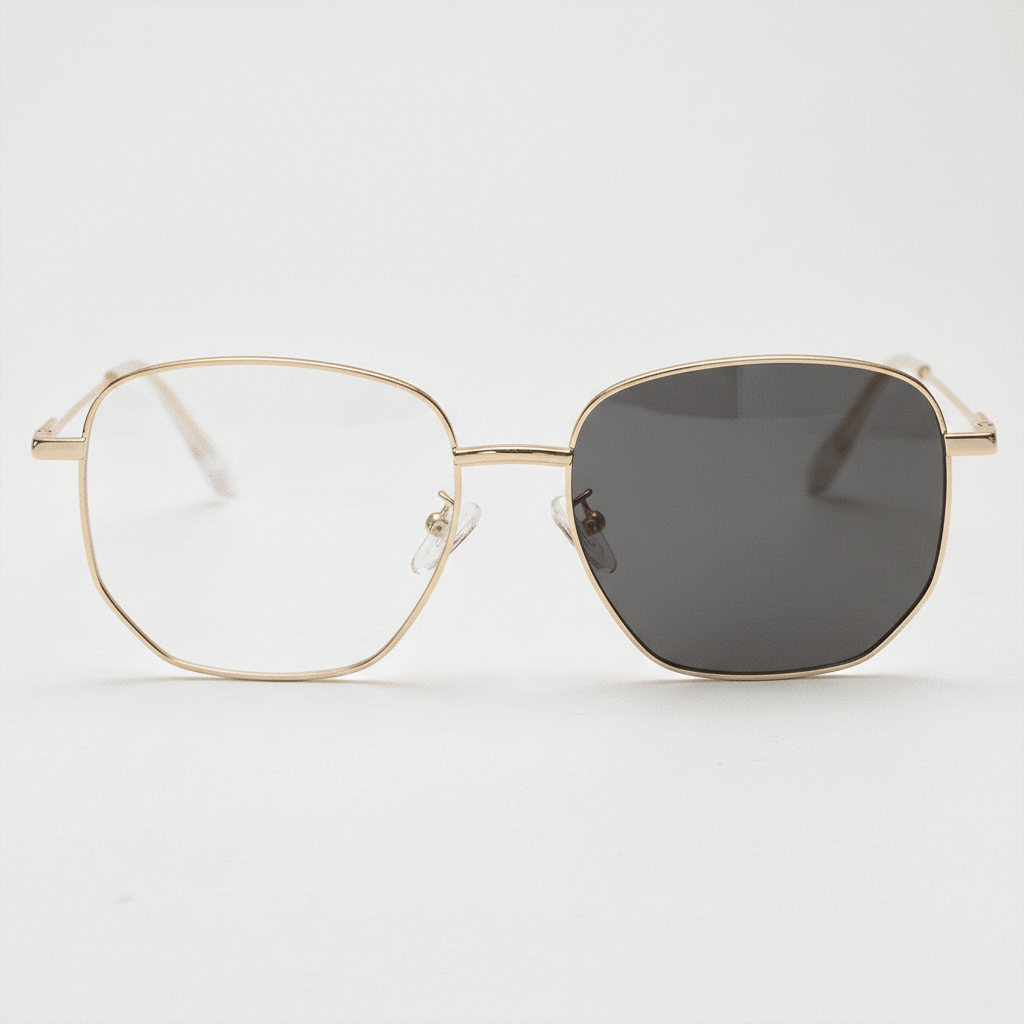 Ruth Grey Photochromic Lens Glasses - Gold Geometric Metal Frame - Front View