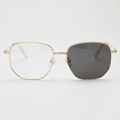 Ruth Grey Photochromic Lens Glasses - Gold Geometric Metal Frame - Front View