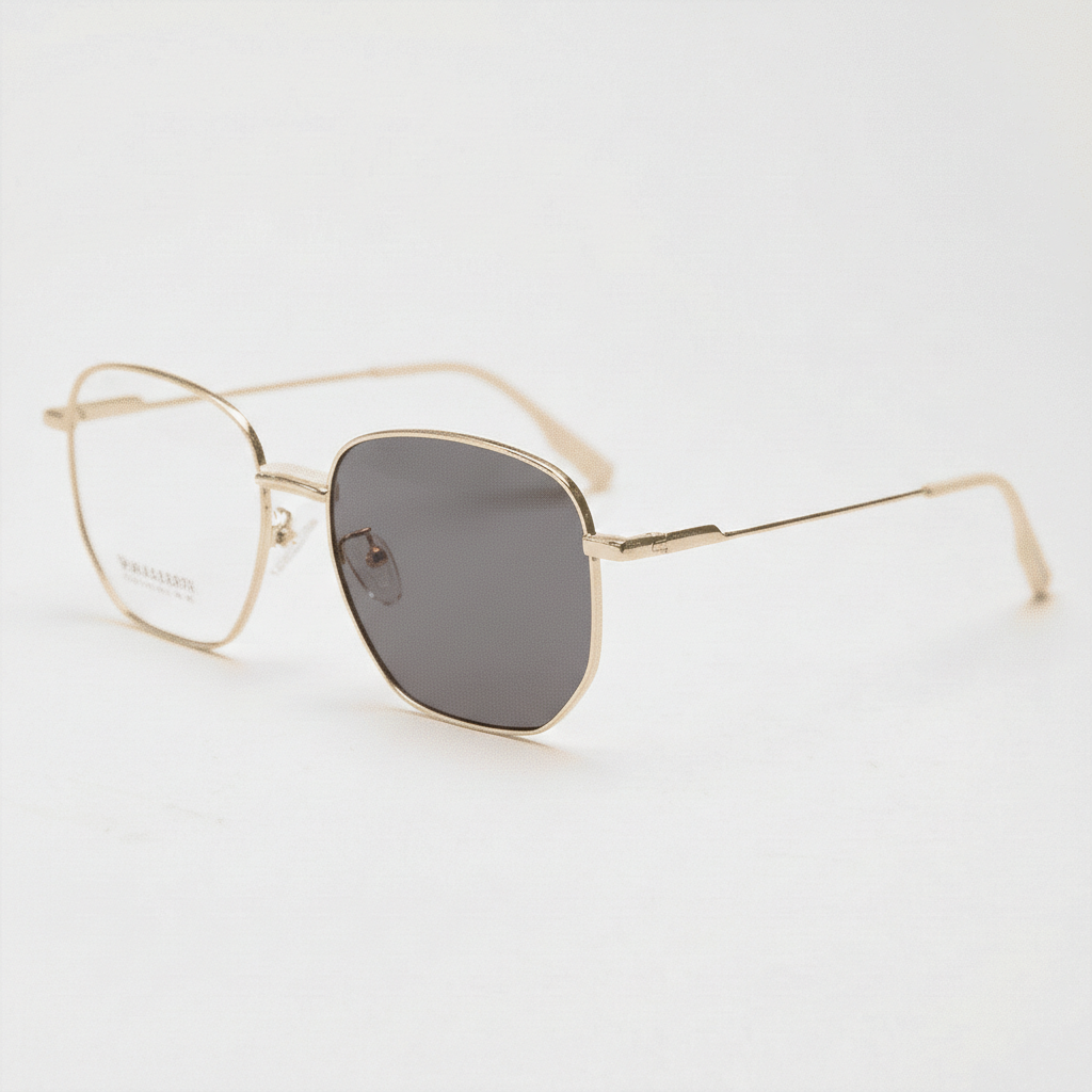Ruth Grey Photochromic Lens Glasses - Gold Geometric Metal Frame - Side View