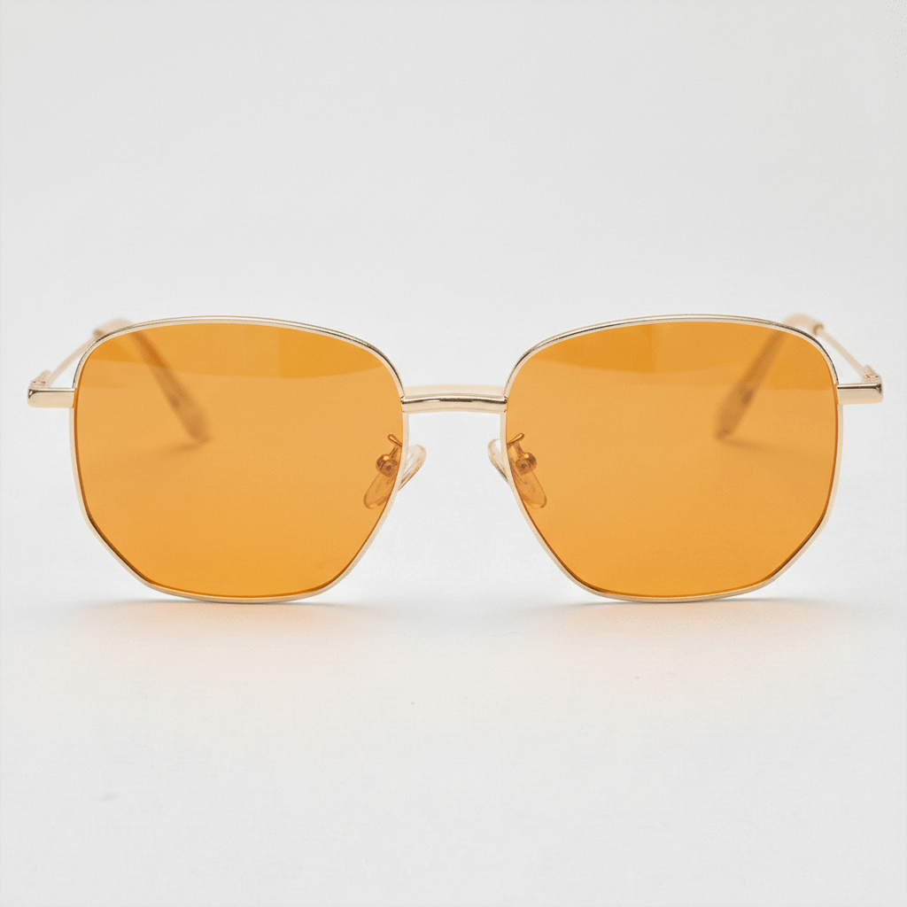Ruth Orange Tinted Lens Sunglasses - Gold Geometric Metal Frame - Front View