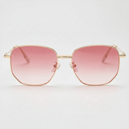 Ruth Pink Gradient Lens Sunglasses - Gold Geometric Metal Frame - Front View