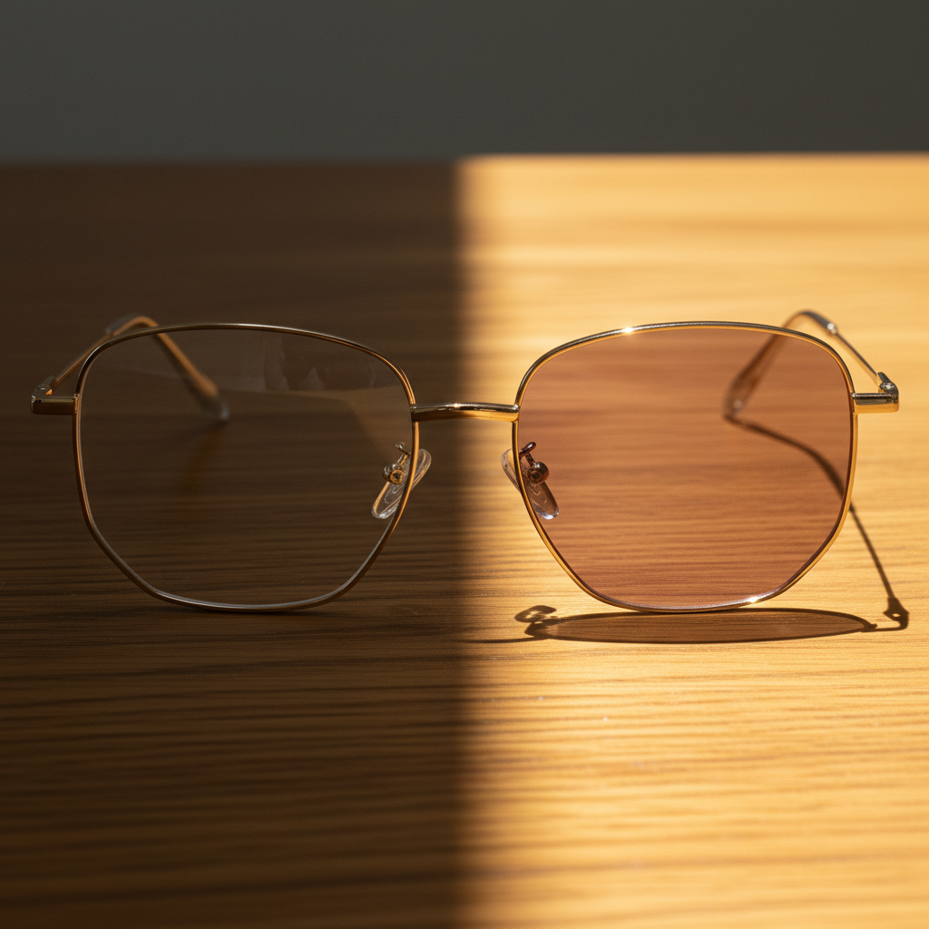 Ruth Pink Photochromic Lens Glasses - Gold Geometric Metal Frame - Lifestyle Shot