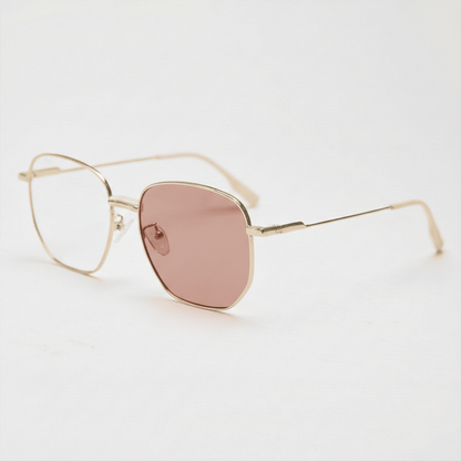Ruth Pink Photochromic Lens Glasses - Gold Geometric Metal Frame - Side View