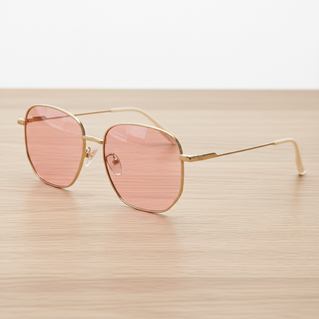 Ruth Pink Tinted Lens Sunglasses - Gold Geometric Metal Frame - Lifestyle Shot