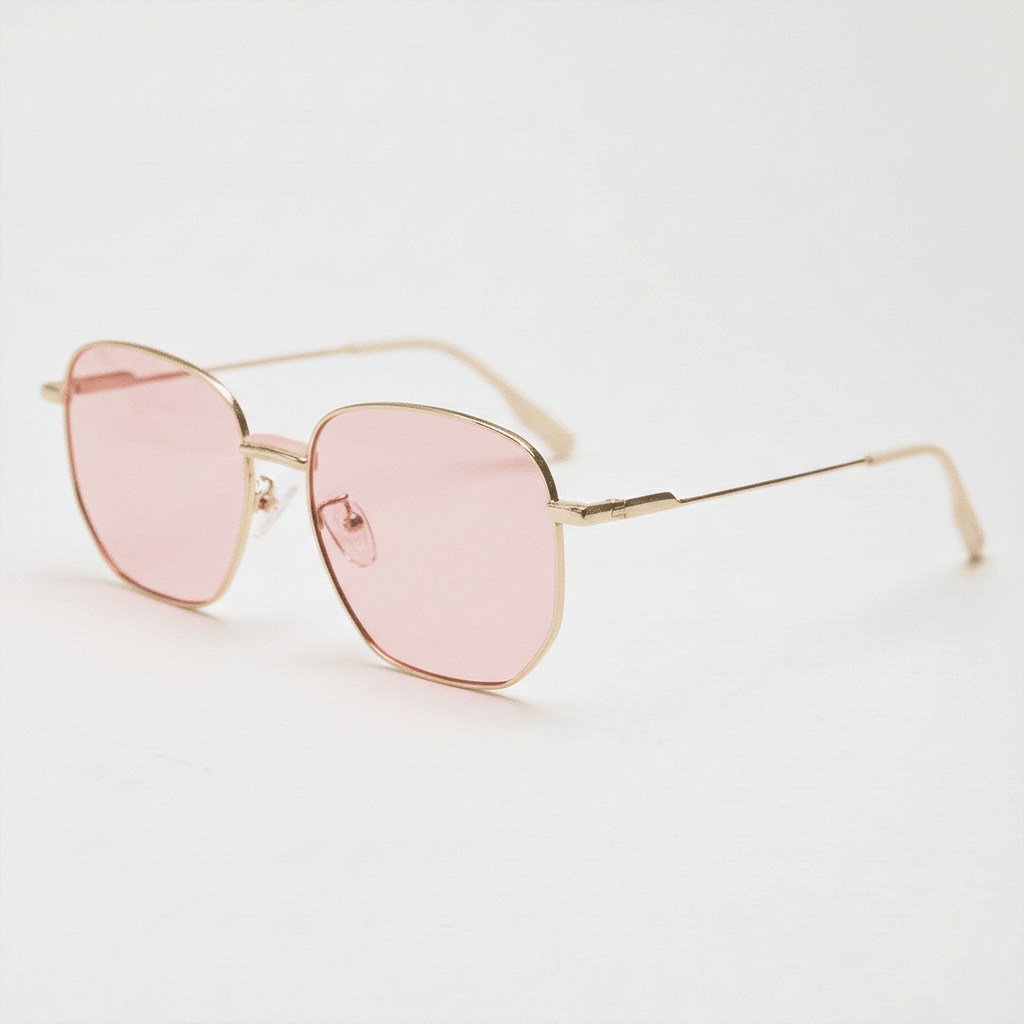 Ruth Pink Tinted Lens Sunglasses - Gold Geometric Metal Frame - Side View