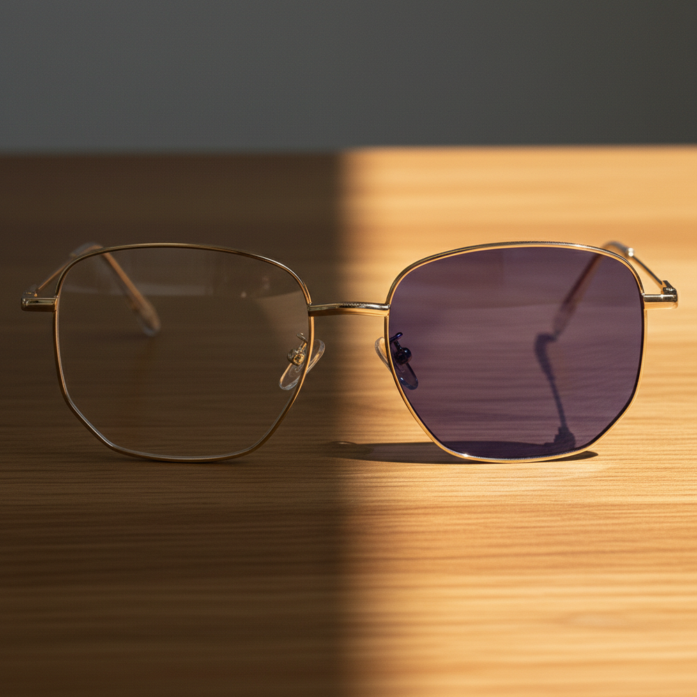 Ruth Purple Photochromic Lens Glasses - Gold Geometric Metal Frame