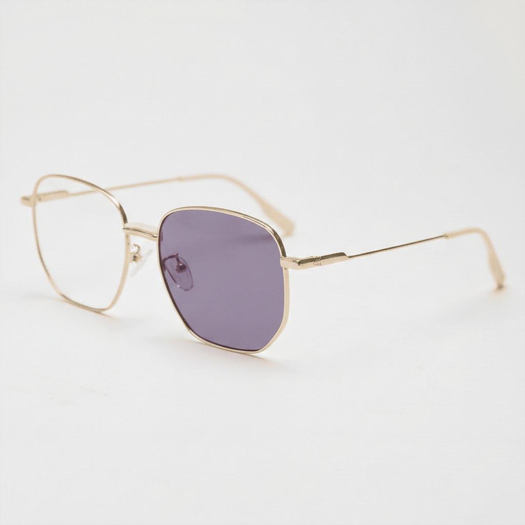 Ruth Purple Photochromic Lens Glasses - Gold Geometric Metal Frame - Side View