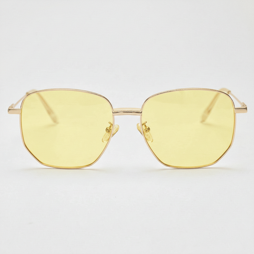 Ruth Yellow Tinted Lens Sunglasses - Gold Geometric Metal Frame - Front View