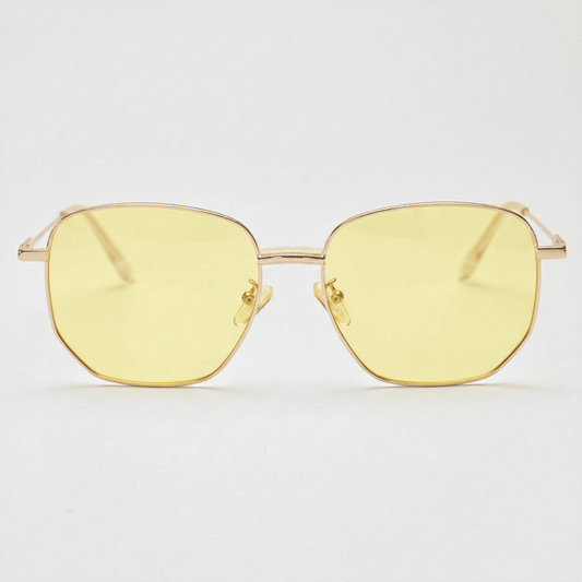 Ruth Yellow Tinted Lens Sunglasses - Gold Geometric Metal Frame - Front View