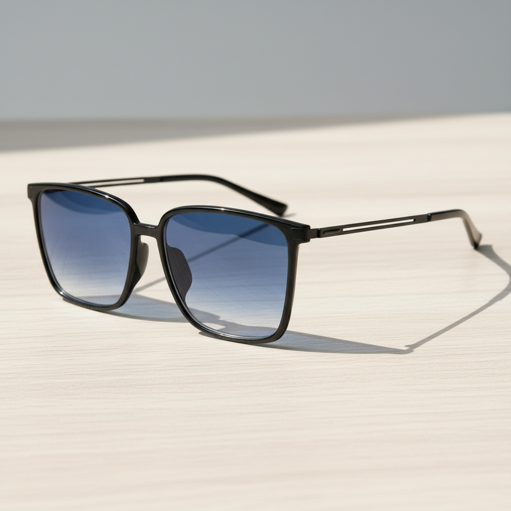 Sally Blue Gradient Lens Sunglasses - Glossy black Square TR90 Frame