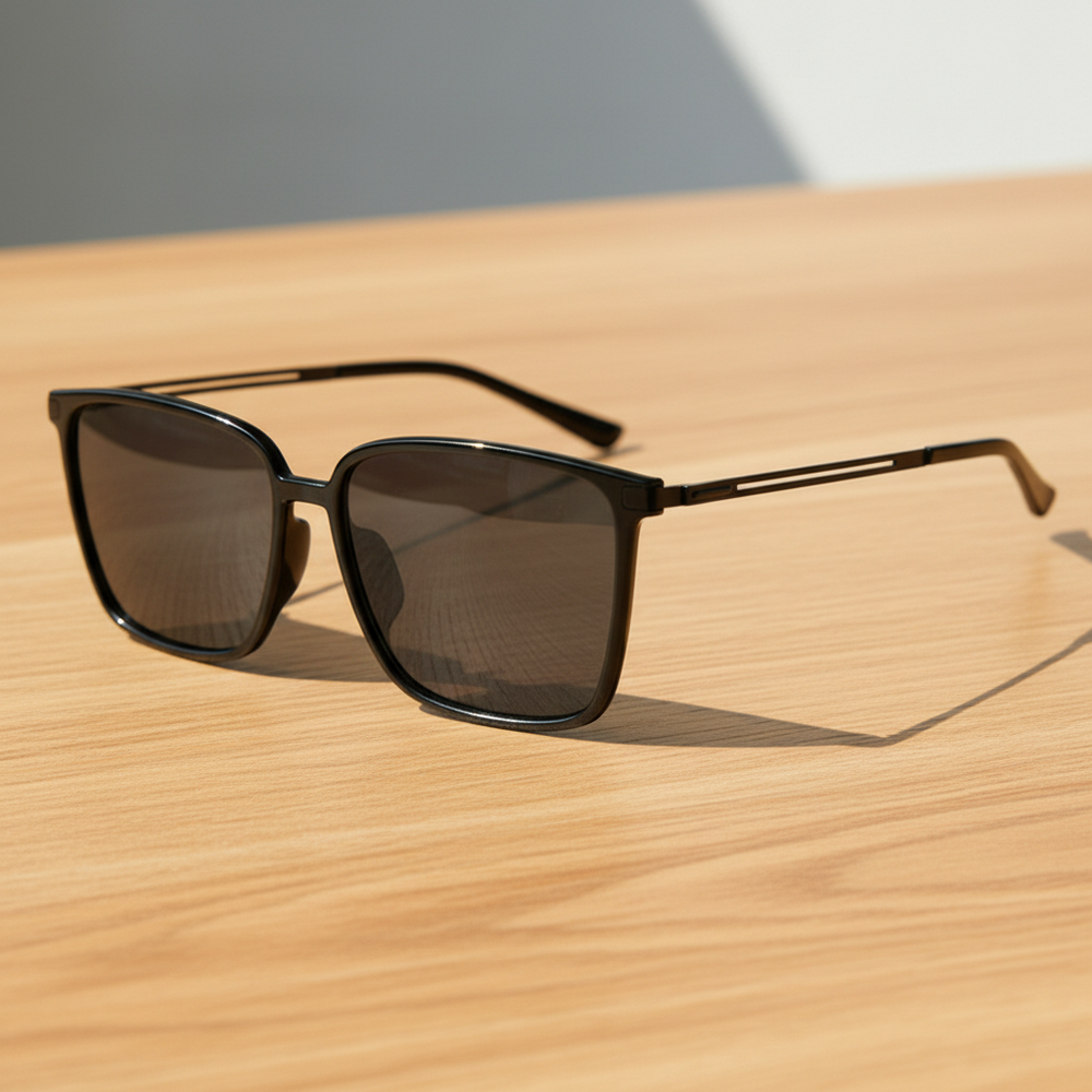 Sally Grey Tinted Lens Sunglasses - Glossy black Square TR90 Frame