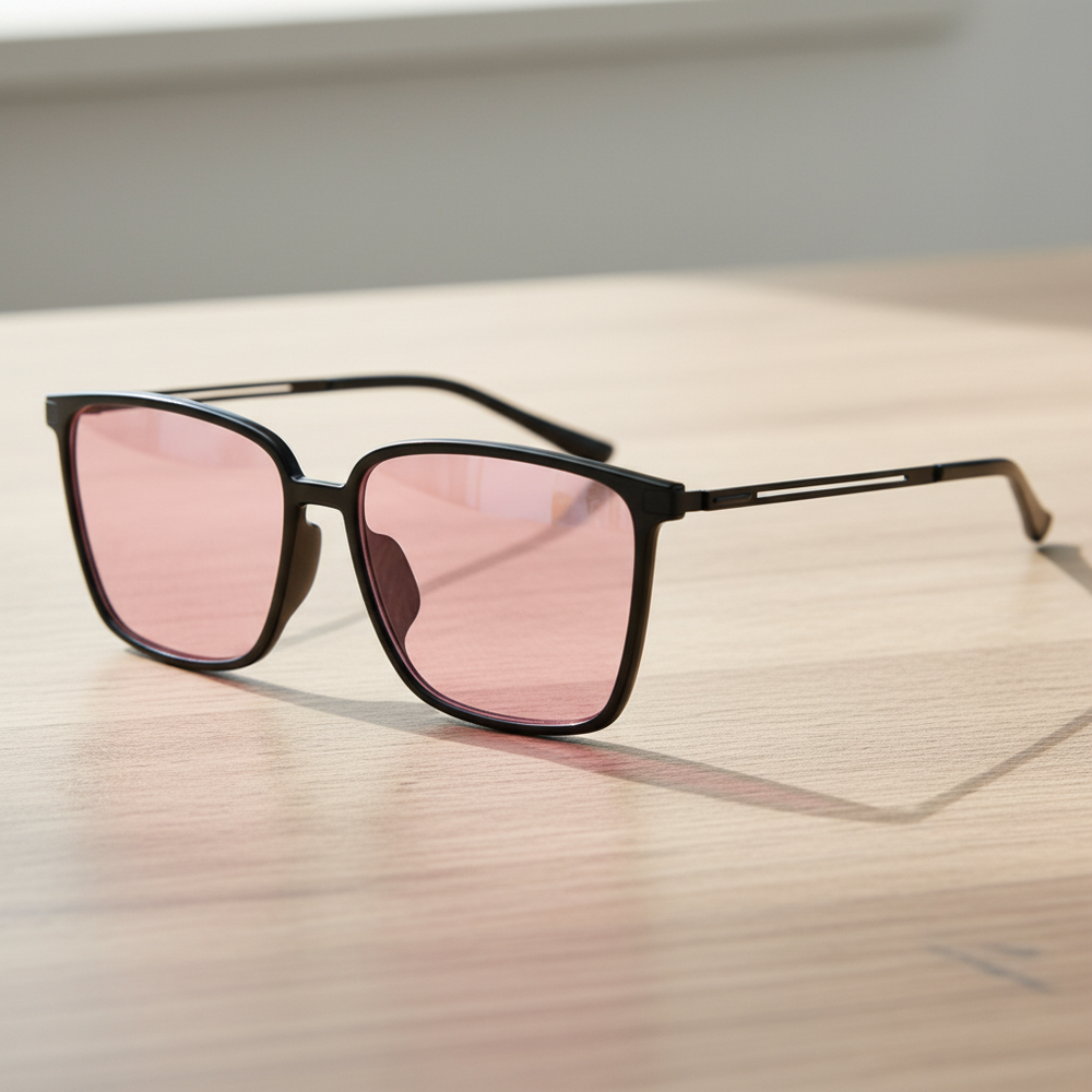 Sally Pink Tinted Lens Sunglasses - Glossy black Square TR90 Frame