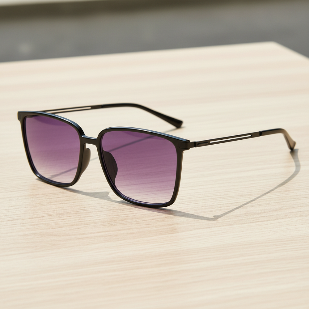 Sally Purple Gradient Lens Sunglasses - Glossy black Square TR90 Frame