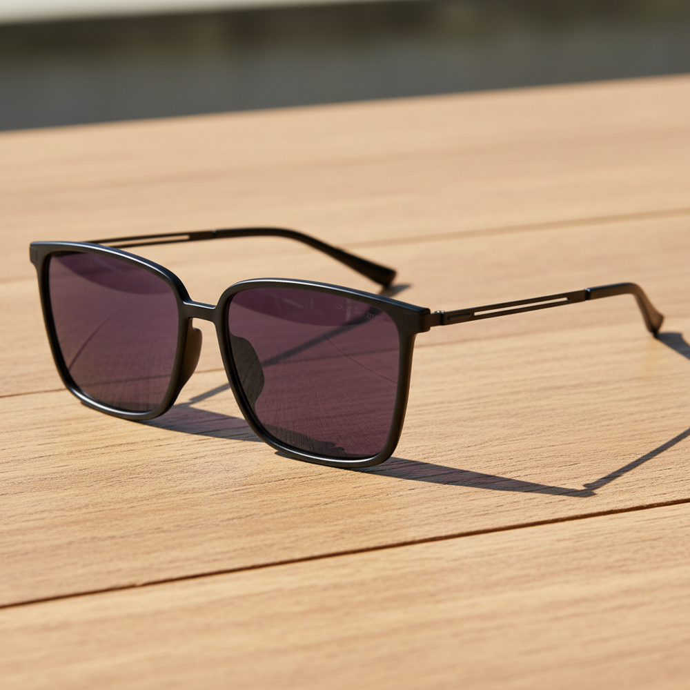 Sally Purple Tinted Lens Sunglasses - Glossy black Square TR90 Frame