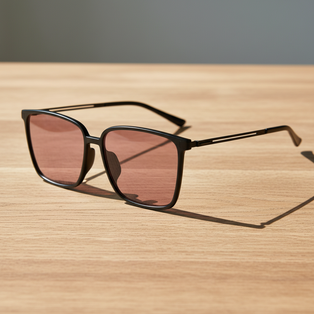 Sally FL-41 Rose Tinted Lens Glasses - Glossy black Square TR90 Frame