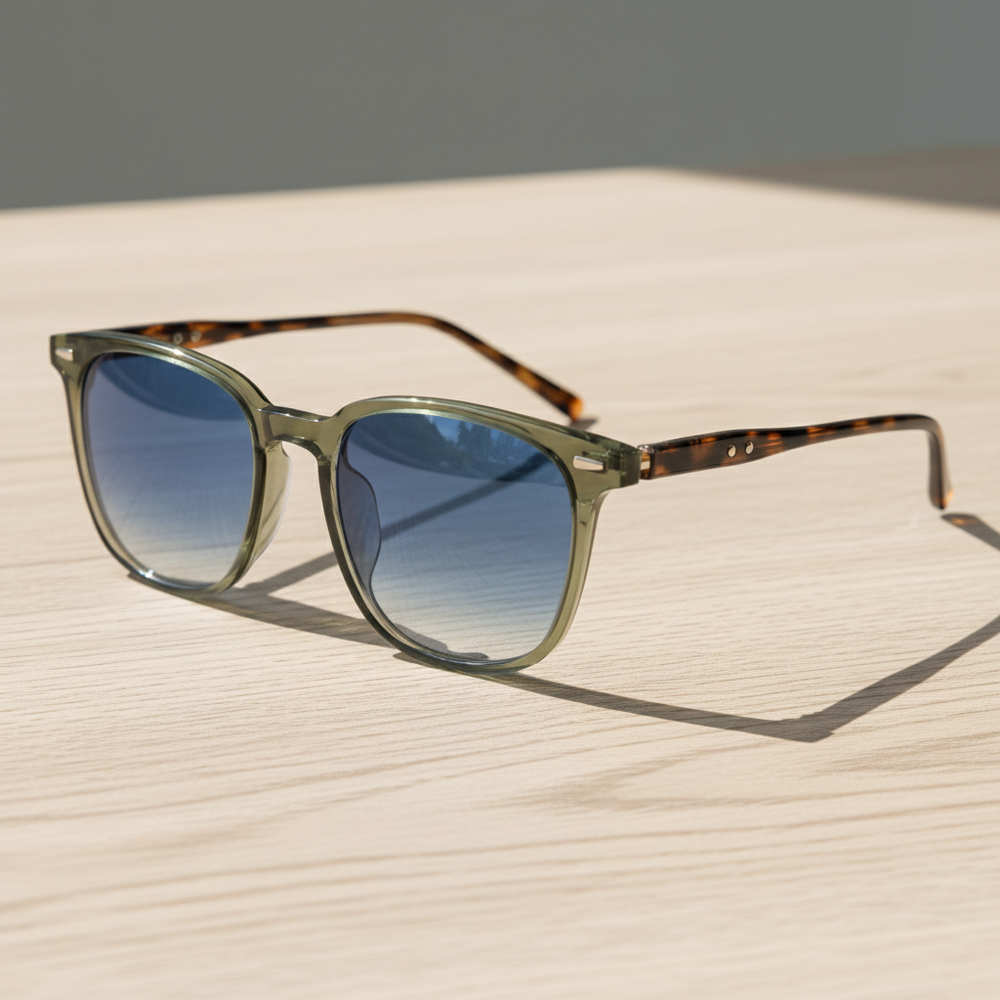 Sherry Blue Gradient Lens Sunglasses - Olive green Square TR90 Frame