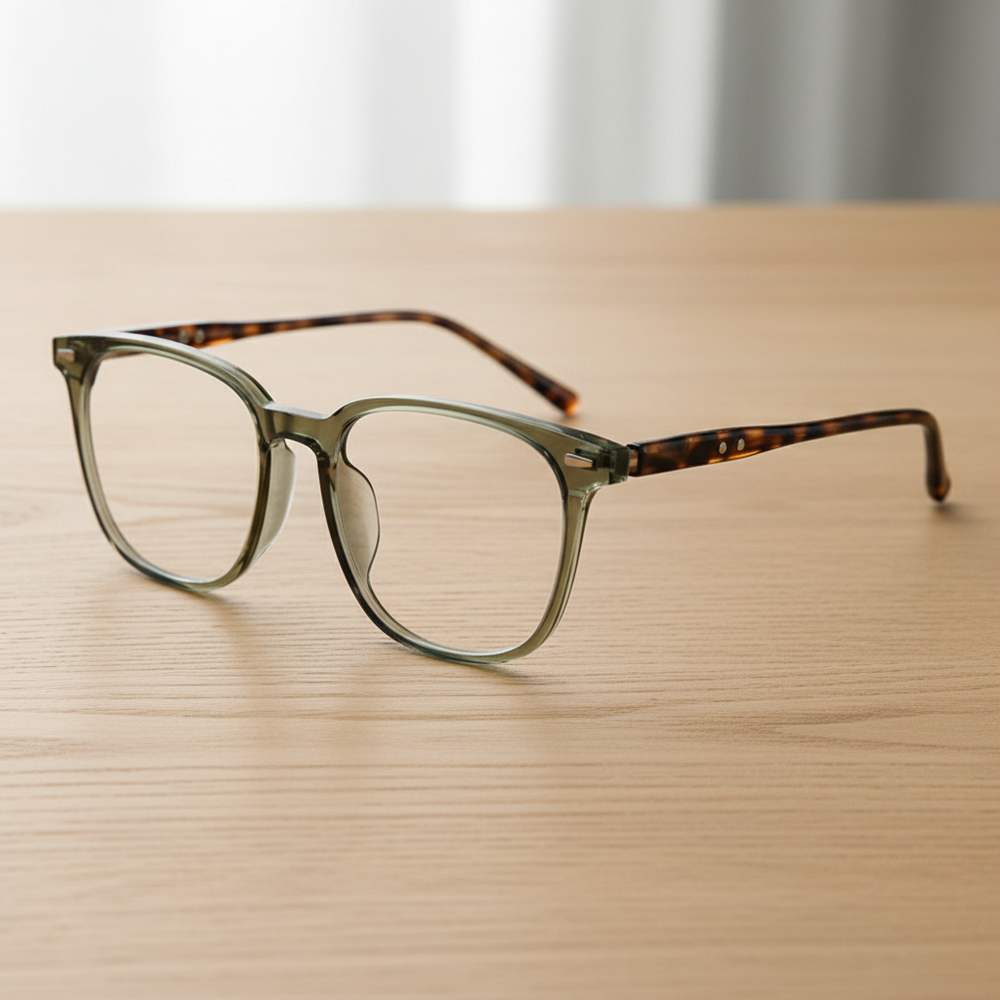 Sherry Clear Lens Glasses - Olive green Square TR90 Frame