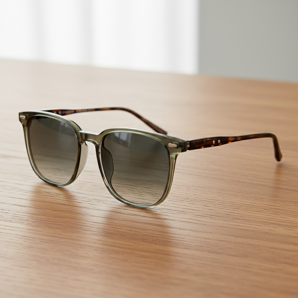 Sherry Grey Gradient Lens Sunglasses - Olive green Square TR90 Frame