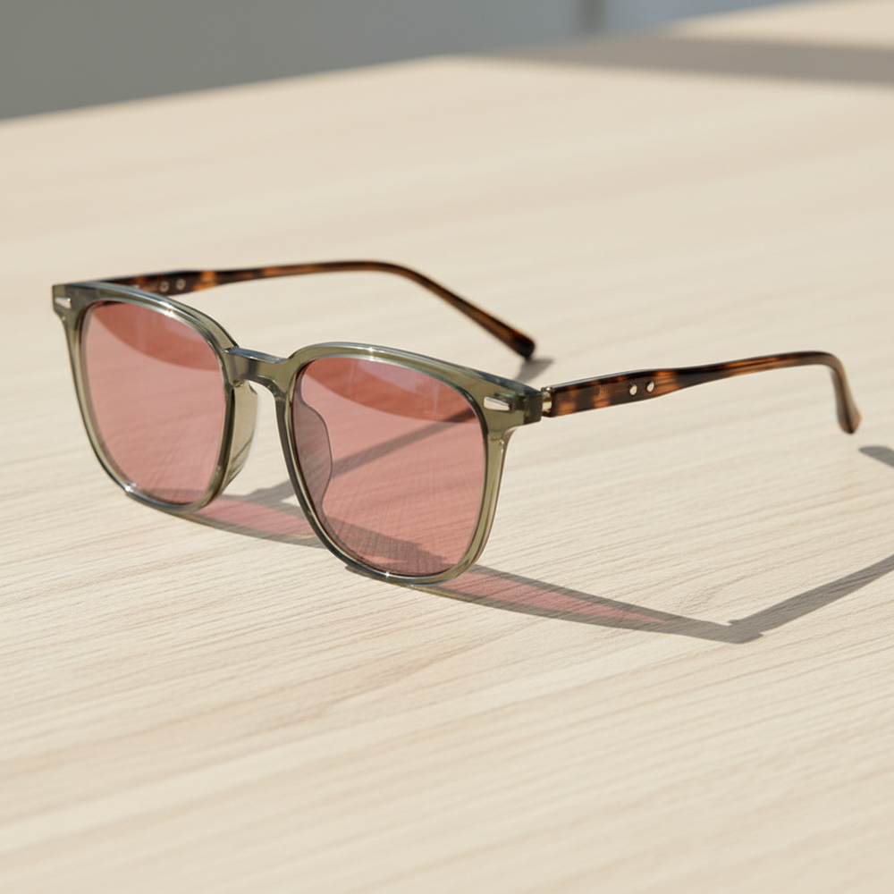 Sherry Pink Tinted Lens Sunglasses - Olive green Square TR90 Frame