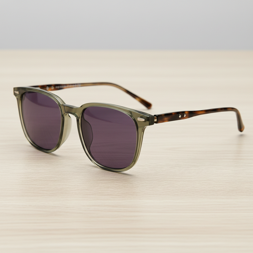 Sherry Purple Tinted Lens Sunglasses - Olive green Square TR90 Frame