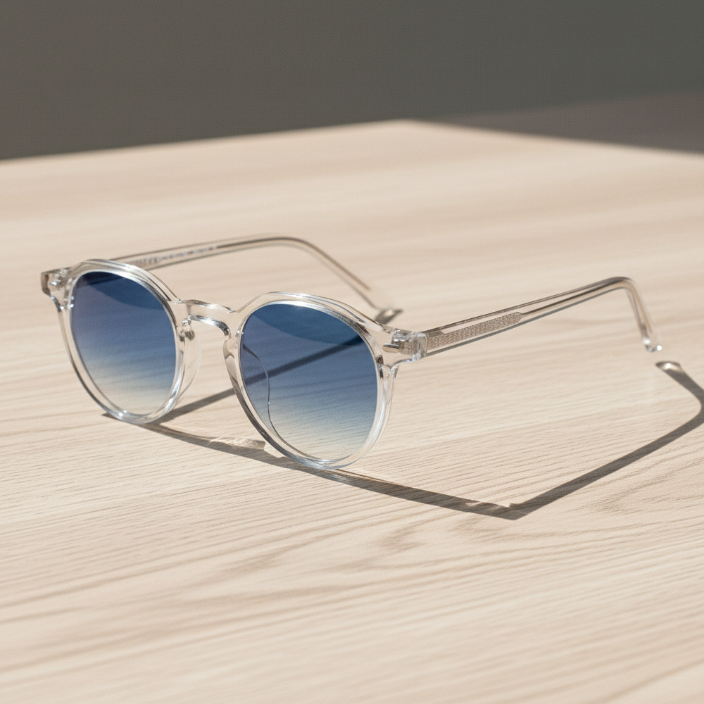 Susan Blue Gradient Lens Sunglasses - Clear Geometric TR90 Frame