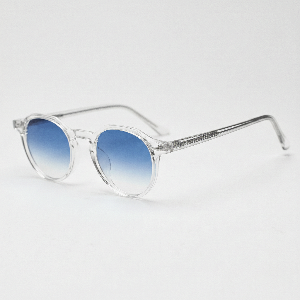 Susan Blue Gradient Lens Sunglasses - Clear Geometric TR90 Frame - Side View