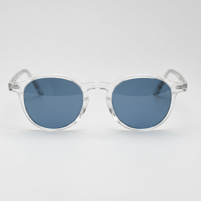 Susan Blue Tinted Lens Sunglasses - Clear Geometric TR90 Frame - Front View