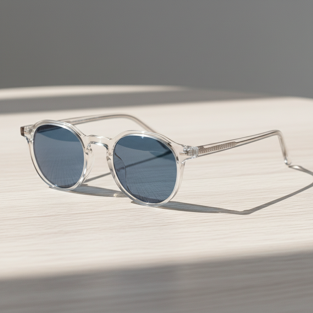 Susan Blue Tinted Lens Sunglasses - Clear Geometric TR90 Frame