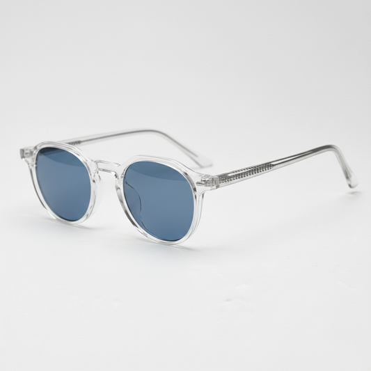 Susan Blue Tinted Lens Sunglasses - Clear Geometric TR90 Frame - Side View